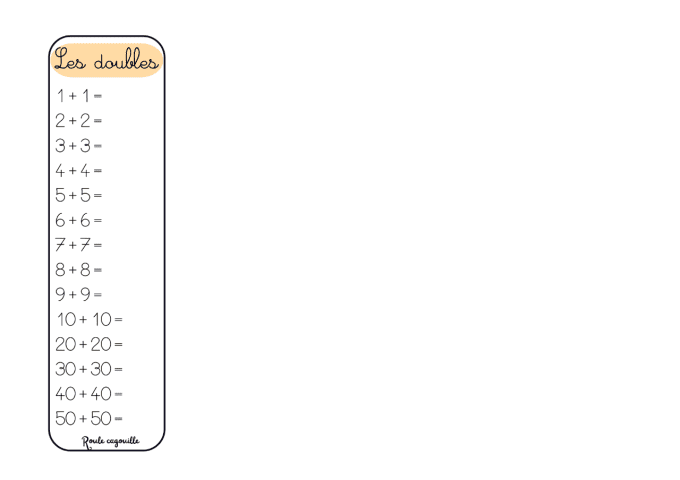 Tables d'addition