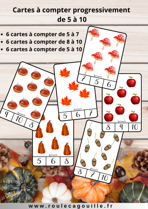 Cartes à compter progressivement de 5 à 10 -automne-