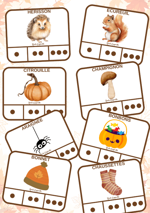 Cartes syllabes à compter - automne/halloween